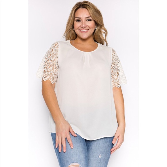 Tops - LAST ONE!!! CC Ivory Crochet Lace Sleeve Blouse